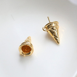 Honeyhandy Brass Ice Cream Cone Peg Bail Pin Charms, for Half Drilled Baroque Pearl Making, Golden, 21x12mm, Hole: 1.4mm, Pin: 1mm