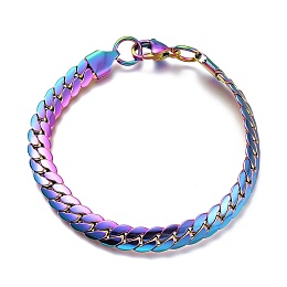 Honeyhandy Men's 304 Stainless Steel Cuban Link Chain Bracelets, with Lobster Claw Clasps, Rainbow Color, 7-1/8 inch(18.1cm), 6.3mm