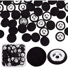 GORGECRAFT 50PCS Cloth Shank Buttons Round Shaped Sewing Button Women Suit Woolen Coat Button Male Jacket Button Shirt Trousers Button Fabric Cloth Covered for Overcoat Garment Accessories, Black