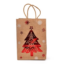 Honeyhandy Christmas Theme Hot Stamping Rectangle Paper Bags, with Handles, for Gift Bags and Shopping Bags, Christmas Tree, Bag: 8x15x21cm, Fold: 210x150x2mm