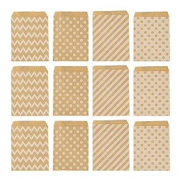 Honeyhandy 100Pcs 4 Patterns Eco-Friendly Kraft Paper Bags, No Handles, for Food Storage Bags, Gift Bags, Shopping Bags, with Diagonal Stripe/Star/Polka Dot/Wave Pattern, 18x13cm, 25pcs/pattern