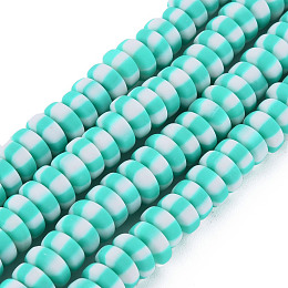 ARRICRAFT Handmade Polymer Clay Beads Strands, for DIY Jewelry Crafts Supplies, Flat Round, Turquoise, 6.8~8x3mm, Hole: 1.4mm, about 110~116pcs/strand, 15.75 inch(40cm)