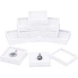 BENECREAT 10PCS White Gemstone Display Box Square Acrylic Jewelry Box Container(2.4x2.4x0.8") with Clear Top Lids and Sponge Inside for Gems, Coins, Jewelry Packing