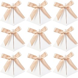 FINGERINSPIRE 30 Pcs Triangle Paper Favor Boxes with Polyester Ribbon (White,7x7x8 Inch) Chocolate Candy Paper Gift Boxes Paper Jewelry Box for Bridal Shower Anniverary Birthday Party Wedding Favor