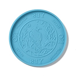 Honeyhandy Tarot Theme DIY Flat Round Divination Coaster Silicone Molds, Resin Casting Molds, for UV Resin & Epoxy Resin Craft Making, Raven Pattern, 105x6.5mm, Inner Diameter: 99mm