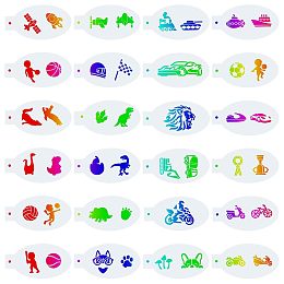 GORGECRAFT 24PCS Face Paint Stencils Body Painting Template Vehicle Aircraft Ships Ball Sports Animals Dinosaurs Pattern Reusable Soft Tattoo Stencils for Cosplay Sports Party Body Makeup Art Painting