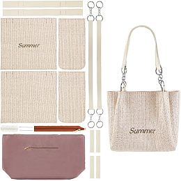 WADORN DIY Woven Tote Bag Making Kit, Handwoven Straw Bags Making Set Including All Material Handmade Handbag Sewing Pattern Kit for Summer Beach Tote Woven Shoulder Bag, 12.9x10.6 Inch, Antique White