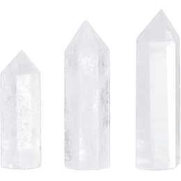 BENECREAT 3Pcs Natural Quartz Crystal Towers 1.8"-2.8" Clear Healing Crystal Wand 6 Faceted Prism Point Wand for Therapy Reiki Energy Balancing, Home Display Decoration