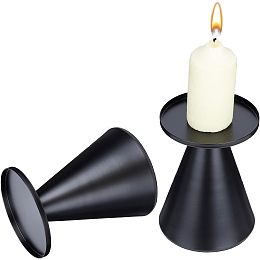 GORGECRAFT 2PCS Large Wrought Black Iron Candle Holders Metal Taper Candlestick Cone Shaped Chamberstick Round Tealight Candlelabrum Stand for Table Centerpiece Fits