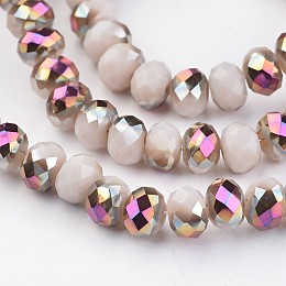 Honeyhandy Electroplate Glass Beads Strands,  Half Plated, Faceted Rondelle, Seashell Color, 6x4mm, Hole: 1mm, about 100pcs/strand, 15.7 inch