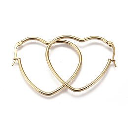 ARRICRAFT 201 Stainless Steel Hoop Earrings, Hypoallergenic Earrings, Heart, Golden, 12 Gauge, 42x36.5x2mm, Pin: 0.7mm