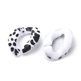 Honeyhandy Acrylic Linking Rings, Quick Link Connector, for Curb Chain Making, Twisted Oval, White & Black, Cow Pattern, 17x23x5.5mm