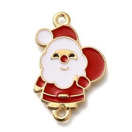 Christmas Alloy Red Enamel Links, Cadmium Free & Lead Free, Golden, Santa Claus, 24.5x16x2mm, Hole: 1.5mm