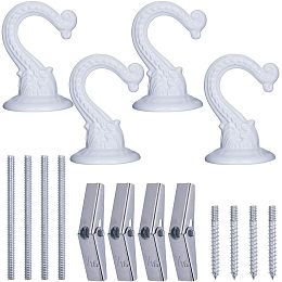 GORGECRAFT 4 Sets Ceiling Hooks Canopy Bed Hooks Ceiling Swag Hooks Heavy Duty Plant Hooks for Ceiling with Screws Bolts and Toggle Wings Installation Cavity Wall, White