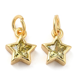 Honeyhandy Brass Cubic Zirconia Charms, Real 18K Gold Plated, Star, Gold, 9x7.5x3mm, Hole: 2.5mm