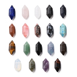 Honeyhandy Natural & Synthetic Mixed Gemstone Double Terminal Pointed Pendants, Faceted Bullet Charm, Mixed Dyed and Undyed, 18.5~20x8~9x8~9mm, Hole: 1.5mm