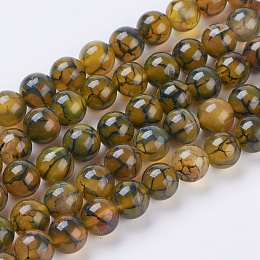 Honeyhandy Natural Dragon Veins Agate Beads Strands, Dyed, Round, Olive, 10mm, Hole: 1mm, about 38pcs/strand, 15.5 inch