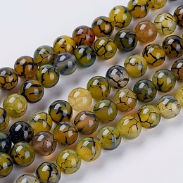 Honeyhandy Natural Dragon Veins Agate Beads Strands, Dyed, Round, Olive, 8mm, Hole: 1mm, about 48pcs/strand, 15.5 inch