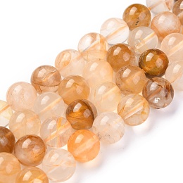 Honeyhandy Natural Yellow Hematoid Quartz/Golden Healer Quartz Beads Strands, Round, 10mm, Hole: 1.2mm, about 39pcs/strand, 15.16 inch(38.5cm)