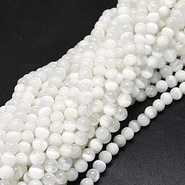 Honeyhandy Natural Selenite Beads Strands, Round, 6~6.5mm, Hole: 0.8mm, about 58~ 62pcs/strand, 15 inch(38cm)