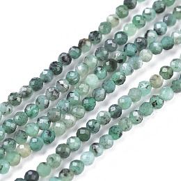 Arricraft Natural Emerald Beads Strands, Round, Faceted, 2mm, Hole: 0.5mm; about 170~210pcs/strand, 15.16~15.94 inches(38.5~40.5cm)