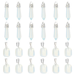 Unicraftale 24Pcs 2 Styles Opalite Pendants, Nuggets & Faceted Bullet Charm, with Stainless Steel Color Plated Stainless Steel Snap On Bails, 15~40x8~20x5~15mm, Hole: 3x4~7.5mm, 12pcs/style