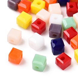 Honeyhandy Opaque Color Faceted Glass Beads, Cube, Mixed Color, 4x4x4mm, Hole: 1.2mm