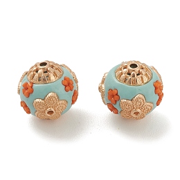 Honeyhandy Handmade Indonesia Beads, with Alloy Findings and Resin, Rondelle with Flower, Pale Turquoise, 14.5mm, Hole: 1.5mm