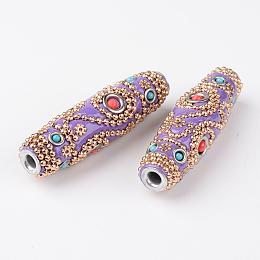 Honeyhandy Rice Handmade Indonesia Beads, with Platinum Plated Aluminum Cores, Medium Slate Blue, 60x16mm, Hole: 4mm