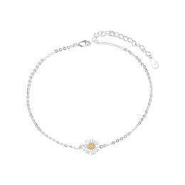 Honeyhandy SHEGRACE Trendy 925 Sterling Silver Anklet, with Daisy Flower, Silver, 210mm