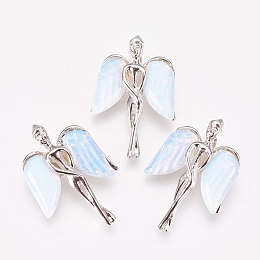 Honeyhandy Opalite Pendants, with Brass Findings, Angel, Platinum, 34x23x8mm, Hole: 3x5mm