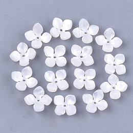 Honeyhandy Cellulose Acetate(Resin) Bead Caps, 4-Petal, Flower, White, 14x14x6mm, Hole: 1.2mm