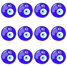 Honeyhandy Handmade Lampwork Evil Eye Pendants, Flat Round, Blue, 30x5mm, Hole: 3mm