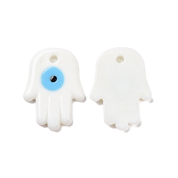 Honeyhandy Handmade Evil Eye Lampwork Pendants, Hamsa Hand/Hand of Miriam, White, 50x36x6mm, Hole: 4.8mm