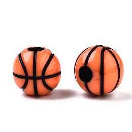 Honeyhandy Craft Style Acrylic Beads, Basketball, Coral, 11.5~12x10.5mm, Hole: 3.5~4mm, about 600pcs/500g