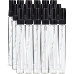 BENECREAT 25PCS 10ml Mini Glass Fine Mist Spray Tubes Transparent Travel Empty Perfume Bottles with Black Lids for Perfume, Toiletries Liquid, Cosmetic