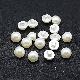 Honeyhandy ABS Plastic Imitation Pearl Shank Buttons, Half Round, Creamy White, 10x9mm, Hole: 1mm, about 1500pcs/bag