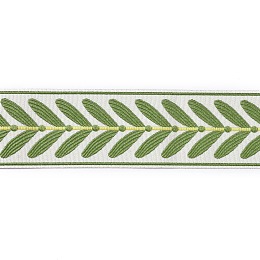 Polyester Ribbons, Jacquard Ribbon, Tyrolean Ribbon, Garment Accessories, Flat with Leaf Pattern, Lime Green, 2-3/8 inch(60mm)