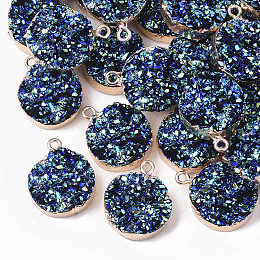 Honeyhandy Druzy Resin Pendants, with Edge Light Gold Plated Iron Loops, Heart with Evil Eye, White, 22~23x19x5.5mm, Hole: 1.8mm