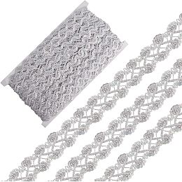 GORGECRAFT 14.2 Yards Metallic Braid Lace Trim 1 Inch Width Flower Wavy Ribbon Decorated Silver Gimp Trim Venice Edge with Sequins Paillette Craft Sewing Lace for Wedding Costume Clothing Decoration