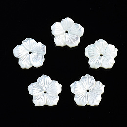 Honeyhandy Natural White Shell Mother of Pearl Shell Beads, Flower, 12x12x2mm, Hole: 1mm