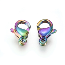 Honeyhandy Ion Plating(IP) 304 Stainless Steel Lobster Claw Clasps, Parrot Trigger Clasps, Rainbow Color, 9x6x3mm, Hole: 1mm