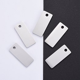 Honeyhandy 304 Stainless Steel Pendants, Manual Polishing, Blank Stamping Tags, Rectangle, Stainless Steel Color, 21x9x1.8mm, Hole: 1mm