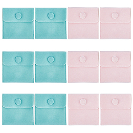 CRASPIRE 12Pcs 2 Colors Square Velvet Jewelry Bags, with Snap Fastener, Mixed Color, 7x7x0.95cm, 6pcs/color