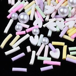 Honeyhandy Handmade Polymer Clay Cabochons, Fashion Nail Art Decoration Accessories, with ABS Plastic Imitation Pearl Beads, Mixed Shapes, Yellow, 2~12x1.5~5x1~5mm