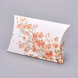 Honeyhandy Paper Pillow Boxes, Gift Candy Packing Box, Flower Pattern & Word Handmade with Love, White, Box: 12.5x7.6x1.9cm, Unfold: 14.5x7.9x0.1cm