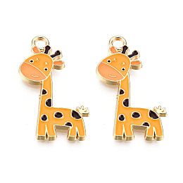 Honeyhandy Alloy Enamel Pendants, Light Gold, Giraffe, Orange, 27x12x2mm, Hole: 2mm