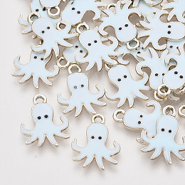 Honeyhandy Alloy Enamel Pendants, Light Gold, Octopus, Light Sky Blue, 20x16x2mm, Hole: 2mm