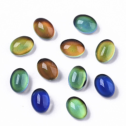 Translucent Glass Cabochons, Changing Color Mood Cabochons, Flat Oval, Black, 8x6x4.5mm