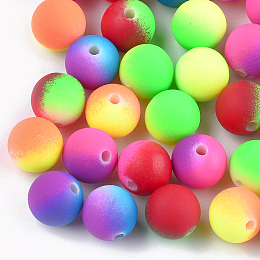 Honeyhandy Rubberized Style Acrylic Beads, Round, Mixed Color, 8x7mm, Hole: 2mm